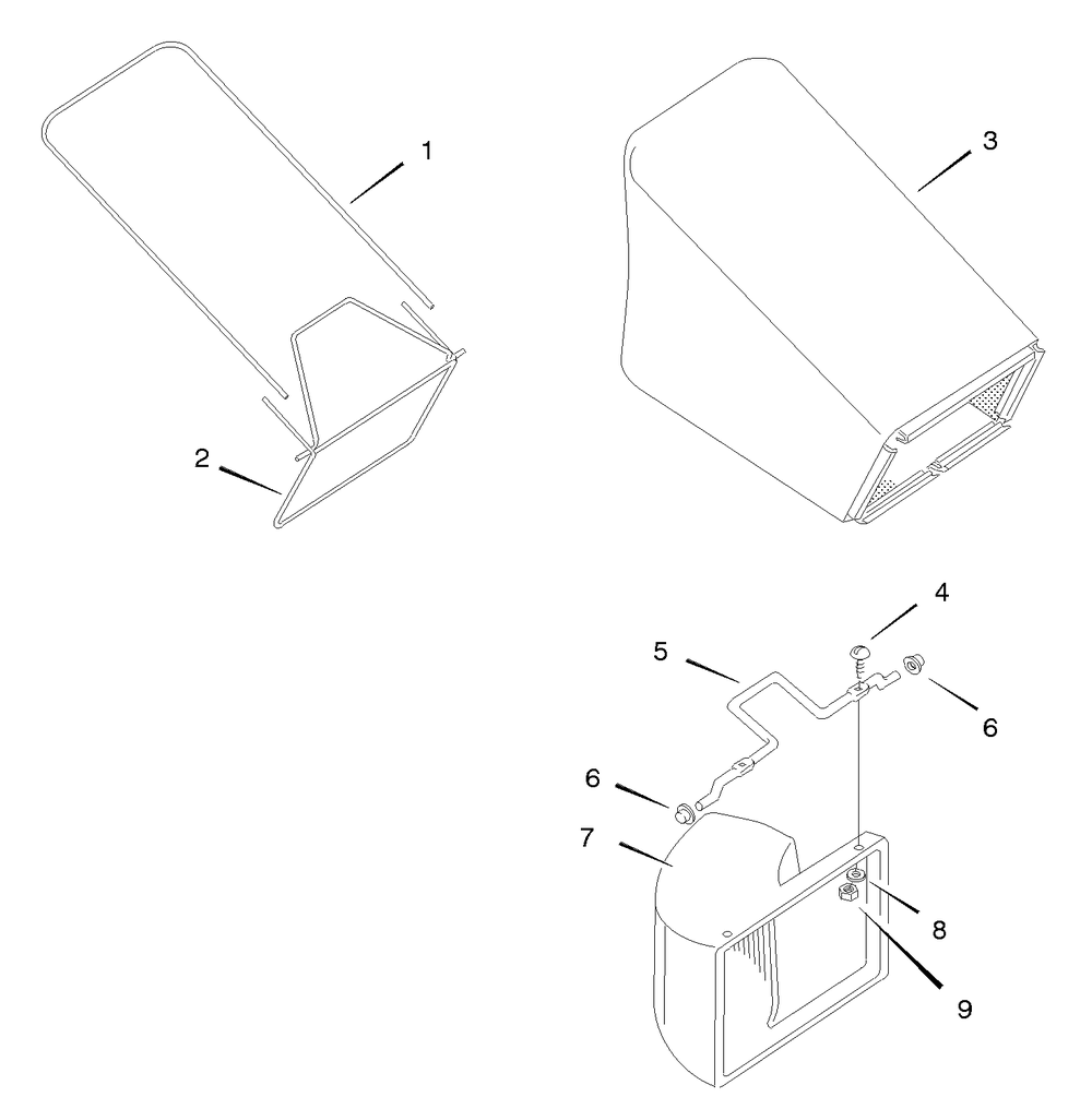 Bag Assembly Diagram and Parts List for 21865X62A 1996 Briggs and Stratton Lawn Mower